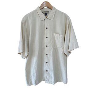 Tommy Bahama Shirt Men’s L Yellow Silk Camp Hawaiian Beach Tropical Button Up
